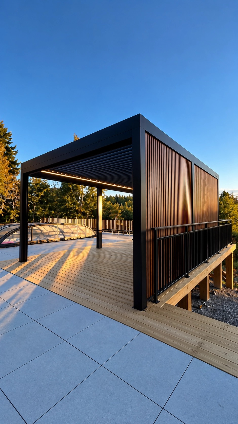 Modern Pergolux pergola i aluminium i Stockholm – SANDECO HEM